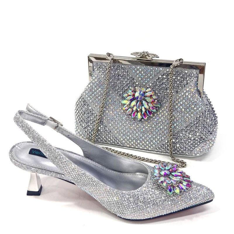 Selling Explosions Pointed Shoe Bag Suit Combination Electroplated Heeled Pointed Shoe Ladder Bag (Soft) - Image 1